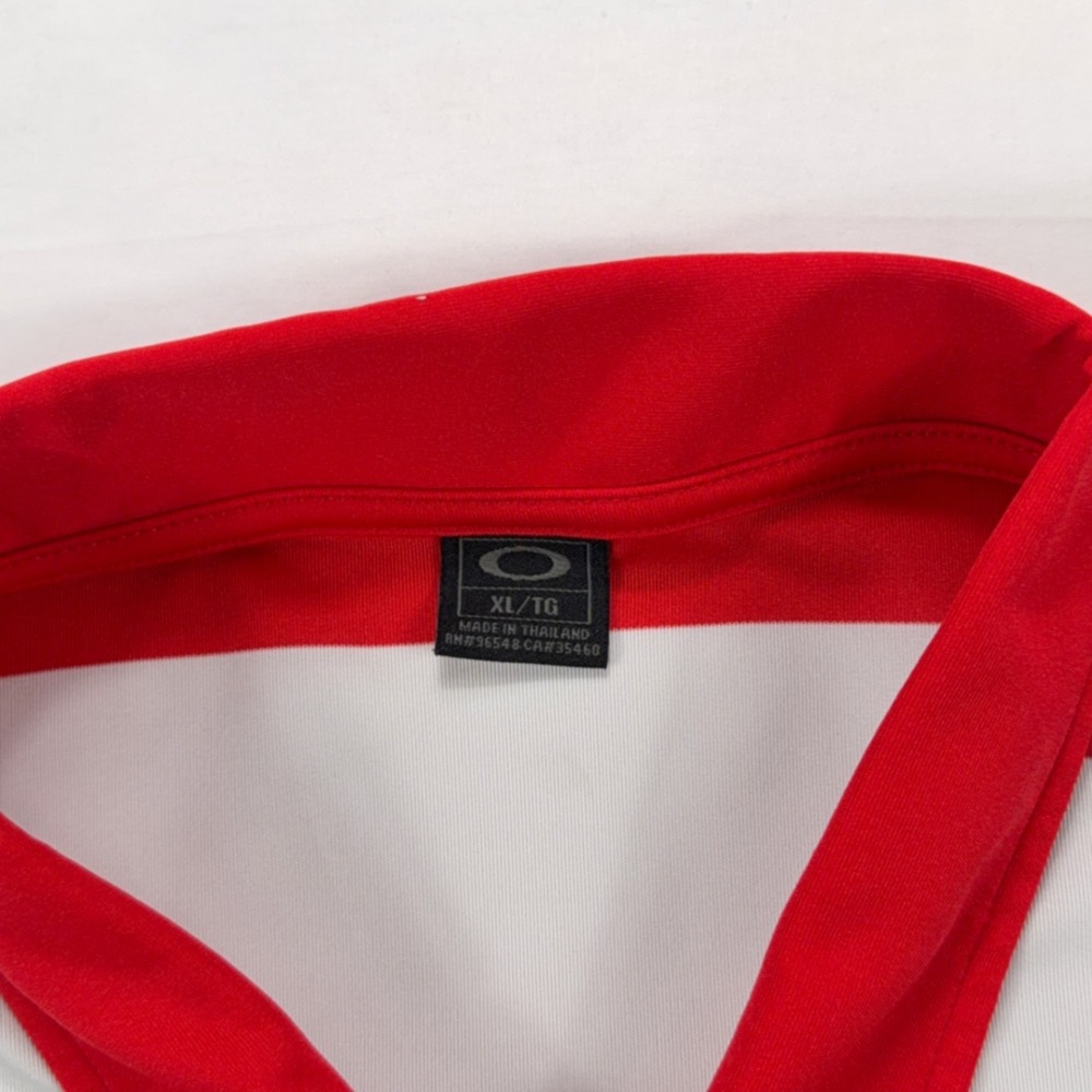 Oakley Striped Performance Golf Polo Shirt XL Red White Short Sleeve Mens - Picture 5 of 10